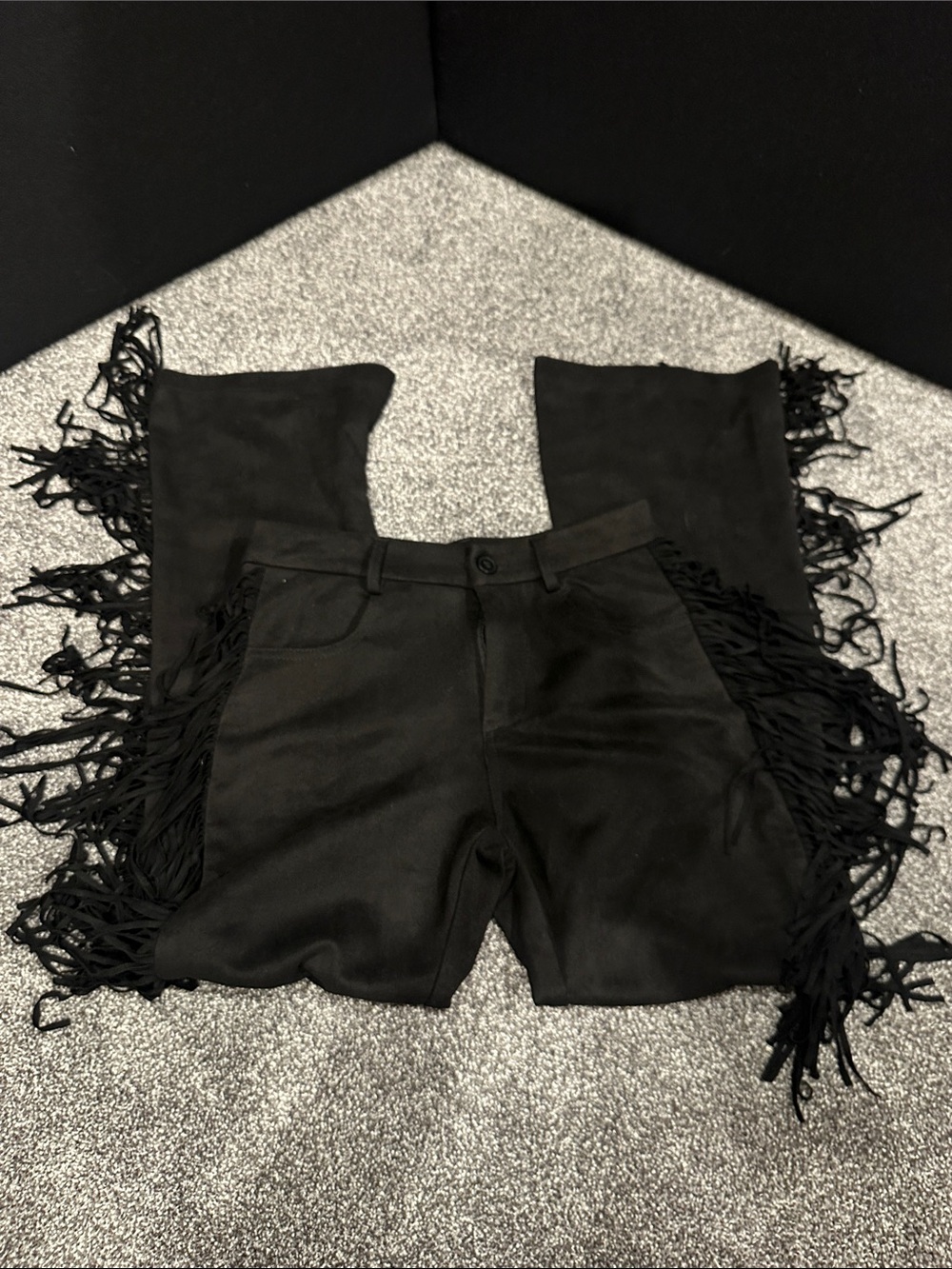 Black Fringe Suede-Look pants